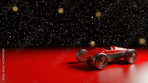 Red race car on red surface, space background.  Possible stock photo