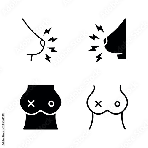 Breast pain icon set color editable on white background