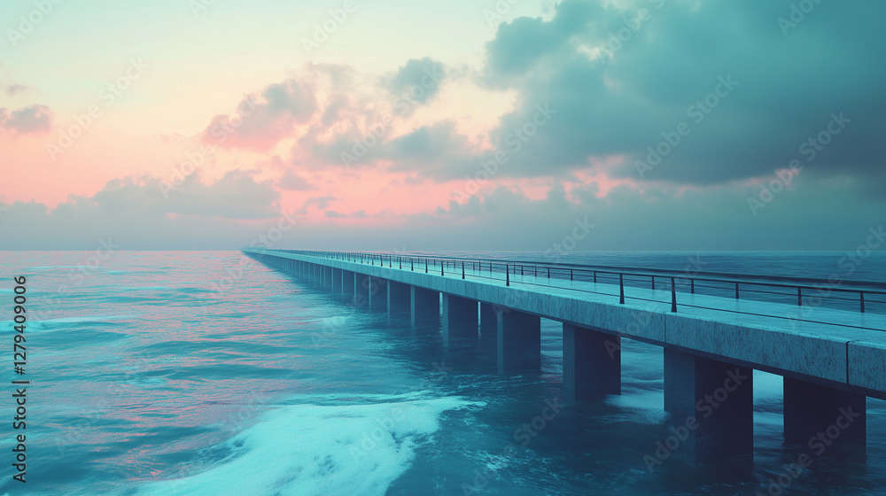 A phantom bridge extending over the ocean, leading to nowhere A phantom bridge extending over the ocean, leading to nowhere