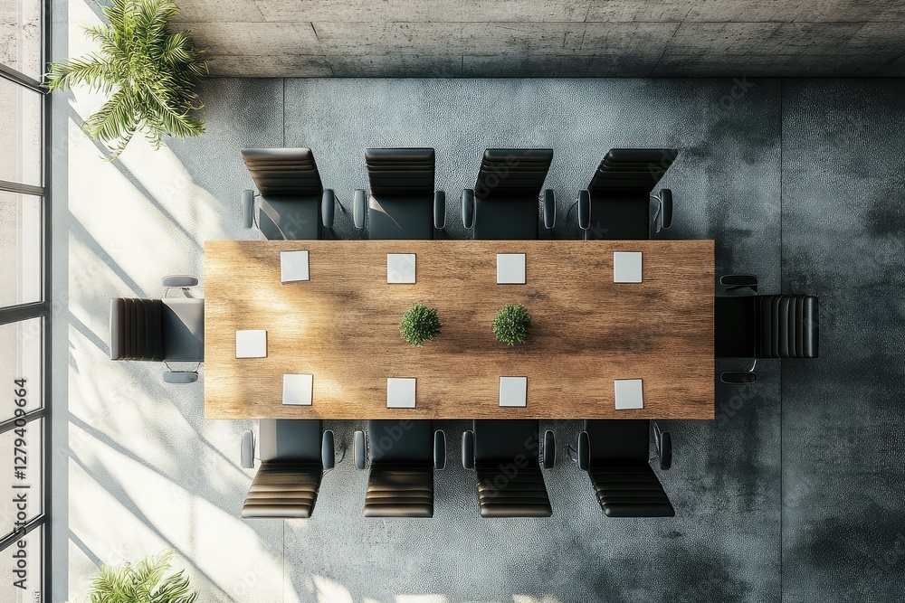 Contemporary meeting room top view. AI generated illustration. Contemporary meeting room top view. AI generated illustration.