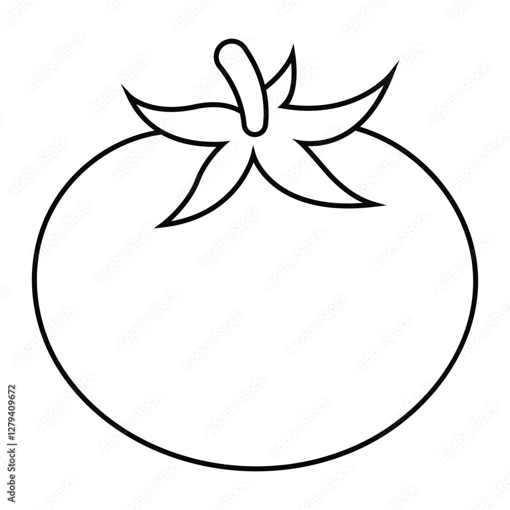 Tomato vector illustration. Hand-drawn doodle style tomato with stem. Black outline isolated on white background. Tomato vector illustration. Hand-drawn doodle style tomato with stem. Black outline isolated on white background.