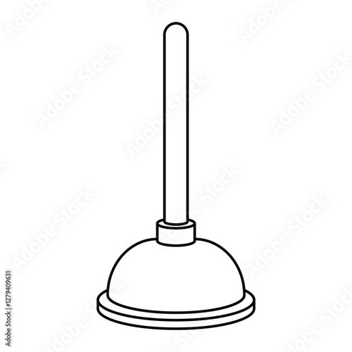 Plunger vector illustration. Toilet plunger icon in hand-drawn doodle style. Black outline isolated on white background.
