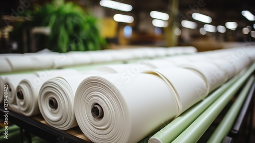 Rolls of Fabric in a Factory Setting