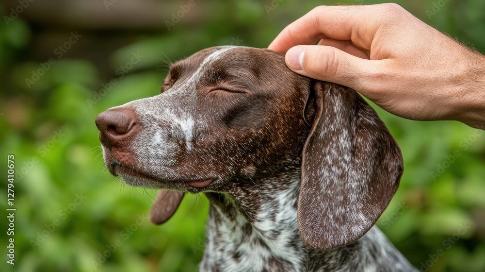 Man scratching dog's ear in outdoor setting capturing canine affection nature close-up view Man scratching dog's ear in outdoor setting capturing canine affection nature close-up view