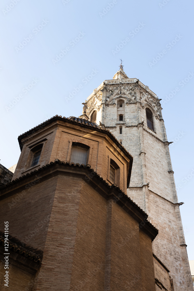 View on the cathedral of the assumption of Our Lady of Valencia in the old town of Valencia city, Spain. Top tourist attraction