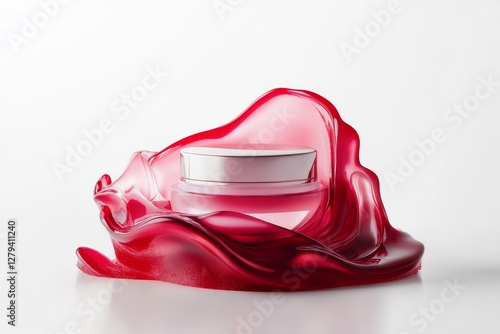 Wallpaper Mural highly detailed and hyper-realistic still life image of a luxurious face cream packaging immersed in a glossy, jelly-like texture in shades of red and pink Torontodigital.ca