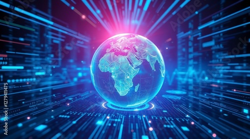 Global Network Digital Earth Hologram Futuristic Technology