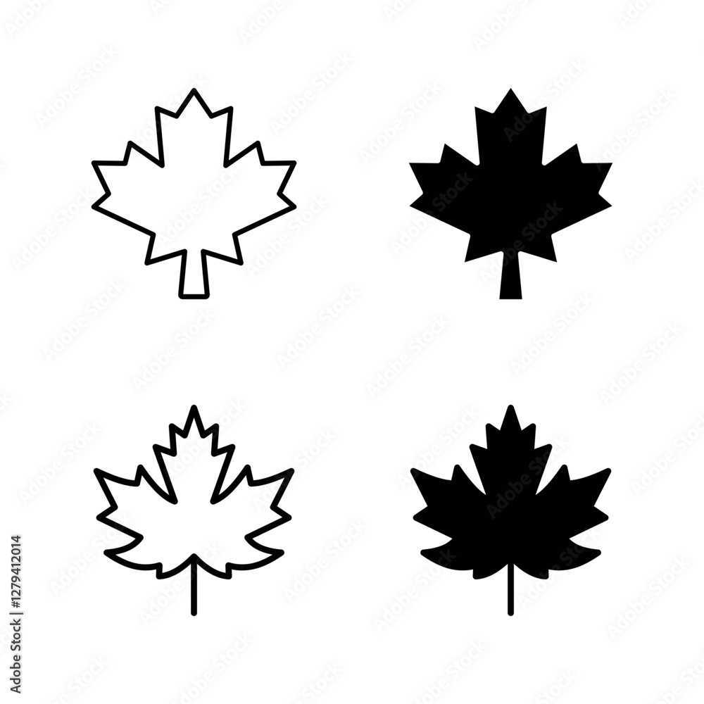 Maple leaf icon set color editable on white background Maple leaf icon set color editable on white background