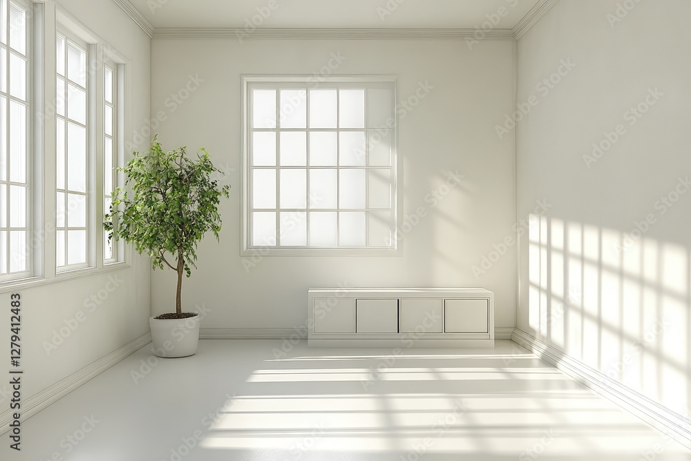 Fototapeta premium Contemporary white box room. AI generated illustration.