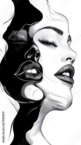 Black and white illustration with women faces