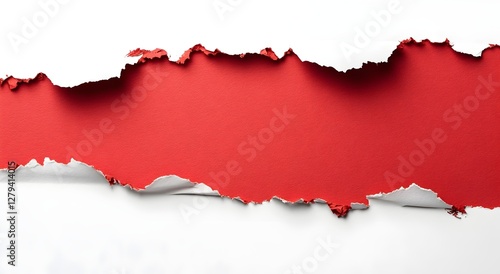 Wallpaper Mural Torn Red Paper with Ripped Edge and Rolled-Up Section Revealing White Copy Space on Solid Background Torontodigital.ca