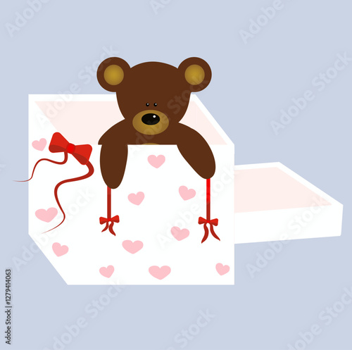 teddy bear with gift box, children illustration, eps 10