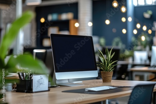 Wallpaper Mural Coworking office interior with computer. AI generated illustration. Torontodigital.ca