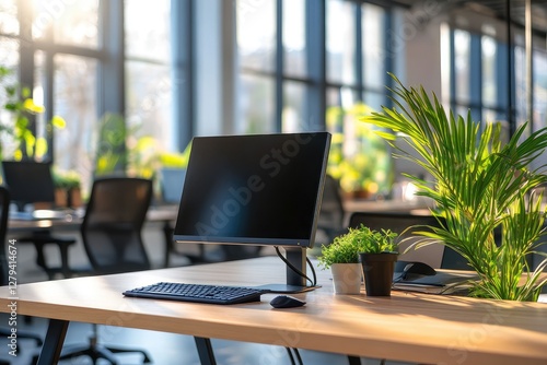 Wallpaper Mural Coworking office interior with computer. AI generated illustration. Torontodigital.ca