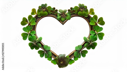 Heart frame intertwined with shamrock for St. Patricks Day, luck, and spring. Digital painti. photo