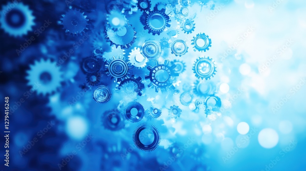 Abstract composition of blue gears and cogs creating a dynamic technological background Abstract composition of blue gears and cogs creating a dynamic technological background