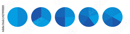 Colorful Pie chart or Circle division infographic icon set. Divided into 2,3,4,5,6 equal parts. Color pizza or donut round diagram. Infographic wheel segment and fraction.