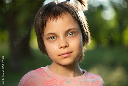 Obraz na płótnie Portrait of little adorable girl walking in park w salonie
