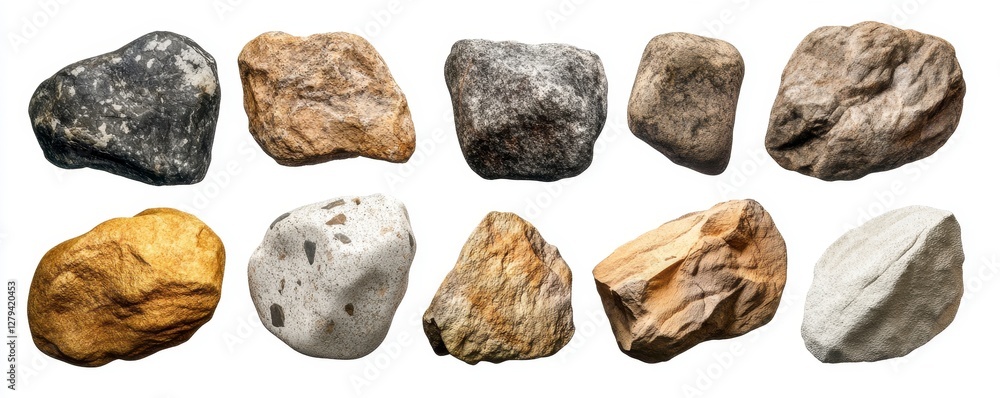 Twelve Varied Rocks on White Background Twelve Varied Rocks on White Background