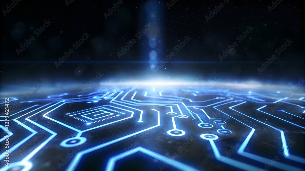 Fototapeta premium Glowing blue circuit board pattern futuristic dig