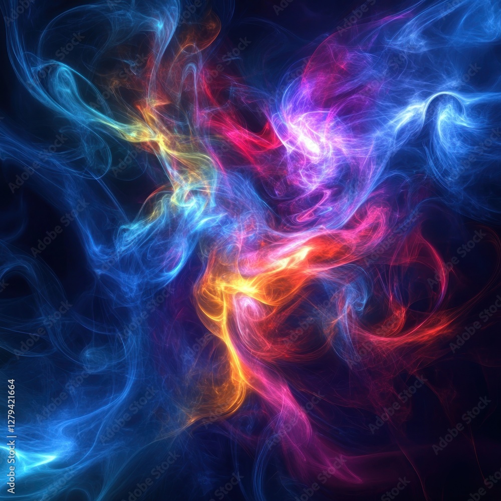 Abstract colorful smoke swirls, dark background, design element Abstract colorful smoke swirls, dark background, design element