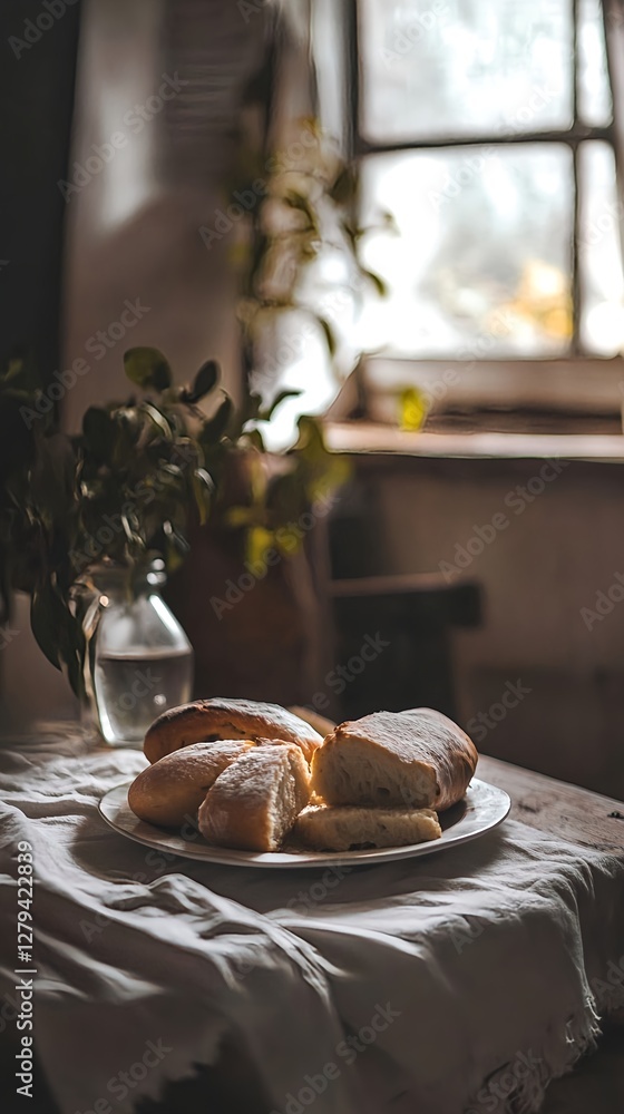 Obraz premium Bread on kitchen table 