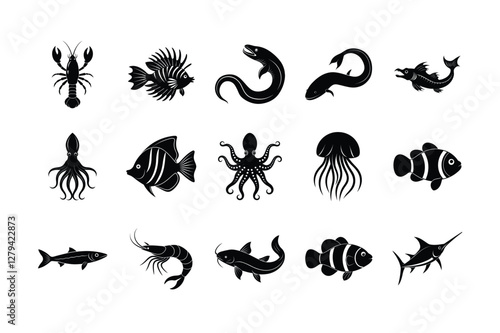 Sea fish silhouette vector 