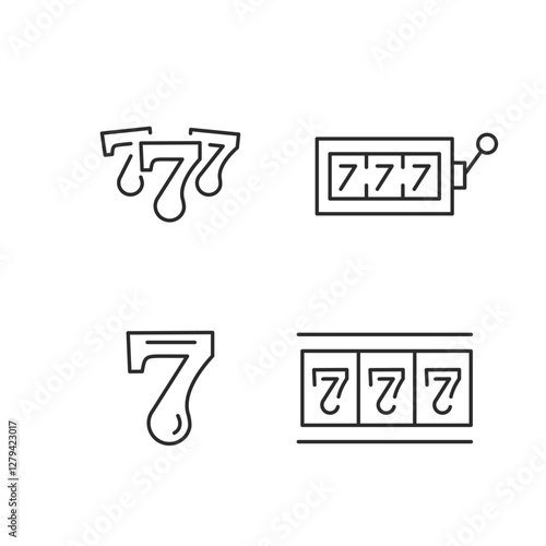 Casino lucky number icons. Set of 4 trendy minimal casino icons including Slot Machine and lucky number icon. Design elements for web page, mobile app, and gaming interface design. Vector illustration