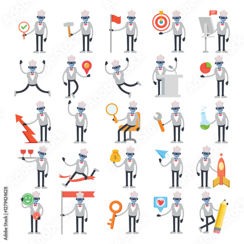 humanoid chef character in different poses set illustration