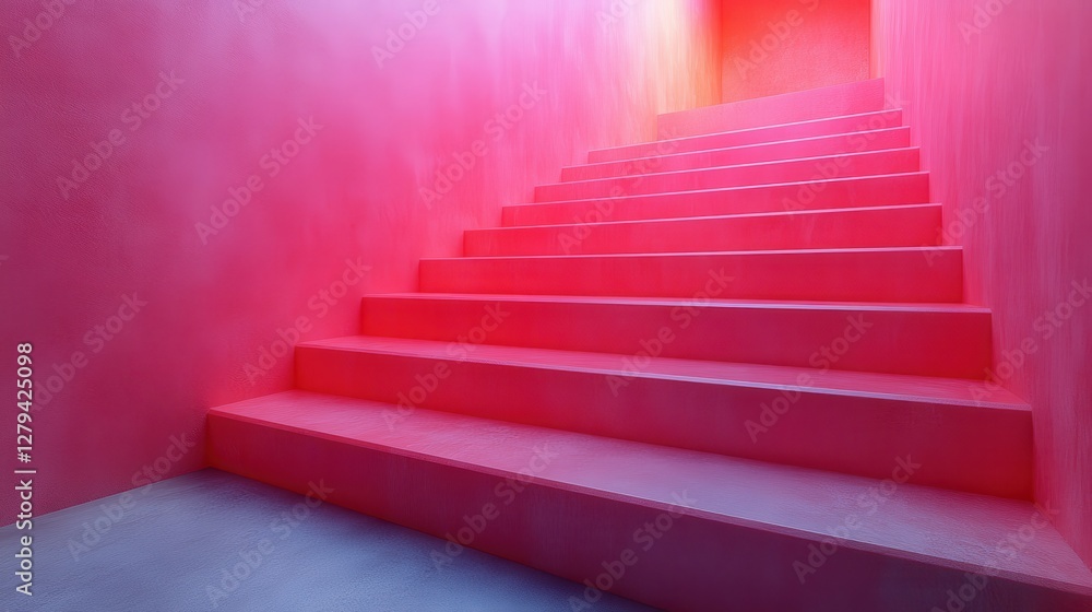 Vibrant Pink Steps Leading to Bright Light in a Minimalist Setting Vibrant Pink Steps Leading to Bright Light in a Minimalist Setting