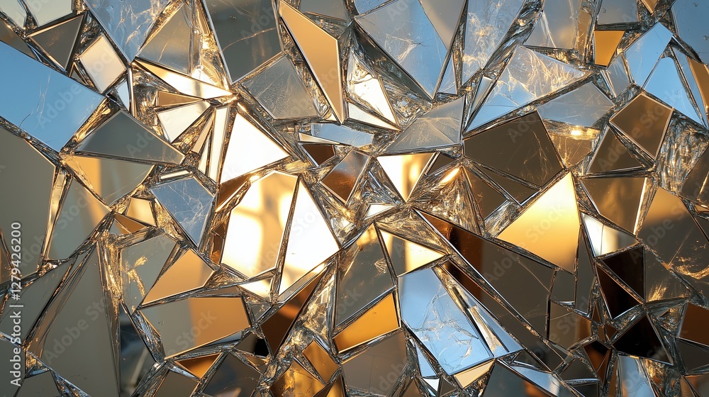 A shattered mirror effect with light reflecting at odd angles.