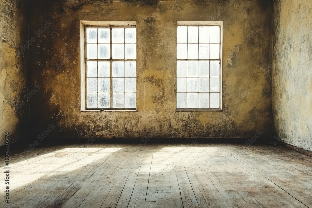 Empty grungy room with textured walls and moody lighting. AI generated illustration. Empty grungy room with textured walls and moody lighting. AI generated illustration.