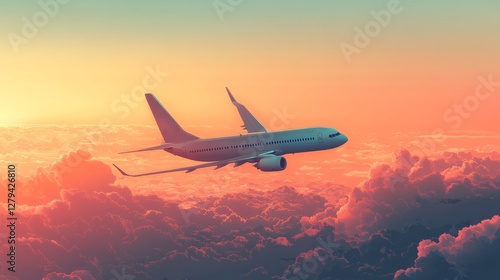 Wallpaper Mural Aerial vector art of a commercial airplane mid-flight, soft gradients in the sky for a peaceful feel  Torontodigital.ca
