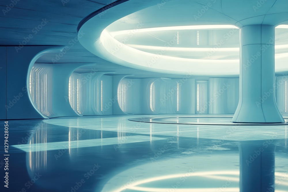 Obraz premium Empty futuristic light interior with minimalistic design and soft illumination. AI generated illustration.