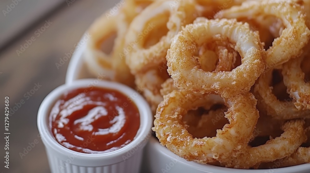 Crispy Fried Onion Rings Served with Tangy Dipping Sauce Crispy Fried Onion Rings Served with Tangy Dipping Sauce