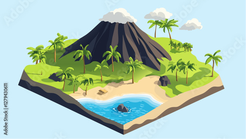 Isometric View of a Hawaiian Volcanic Island