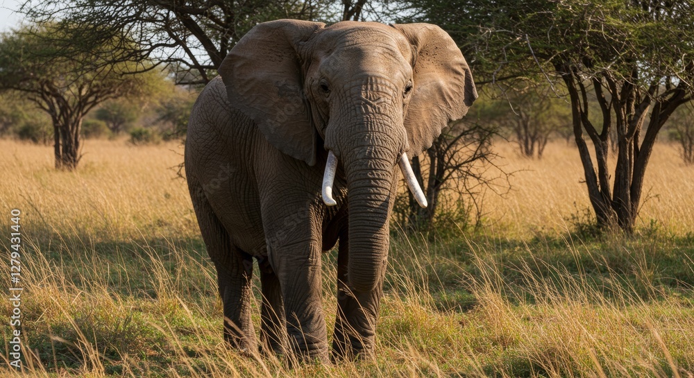 Obraz premium African Elephant standing majestically in its natural grassy habitat