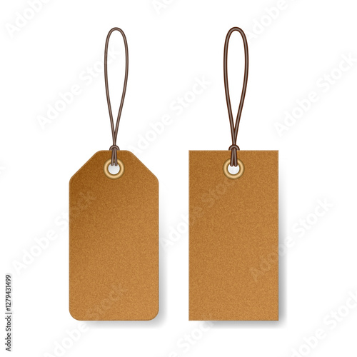 Brown price tags made of kraft paper or cardboard. Luggage tag. Cardboard label for clothes.	