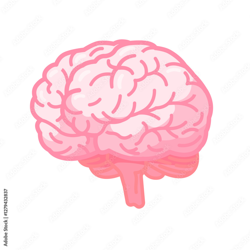 Illustration of a Human Brain in Pink Color with Side View Depiction Illustration of a Human Brain in Pink Color with Side View Depiction