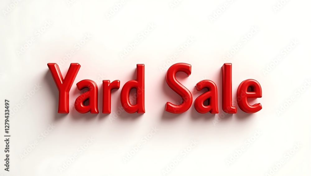 Bright red yard sale sign with bold typography displayed against a simple background