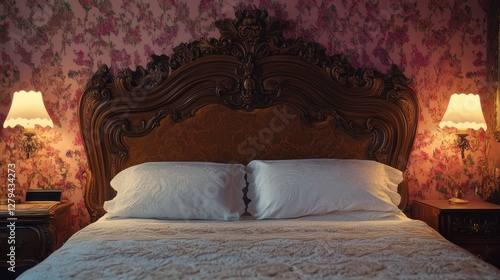 Elegant Vintage Bedroom with Beautiful Floral Wallpaper Design