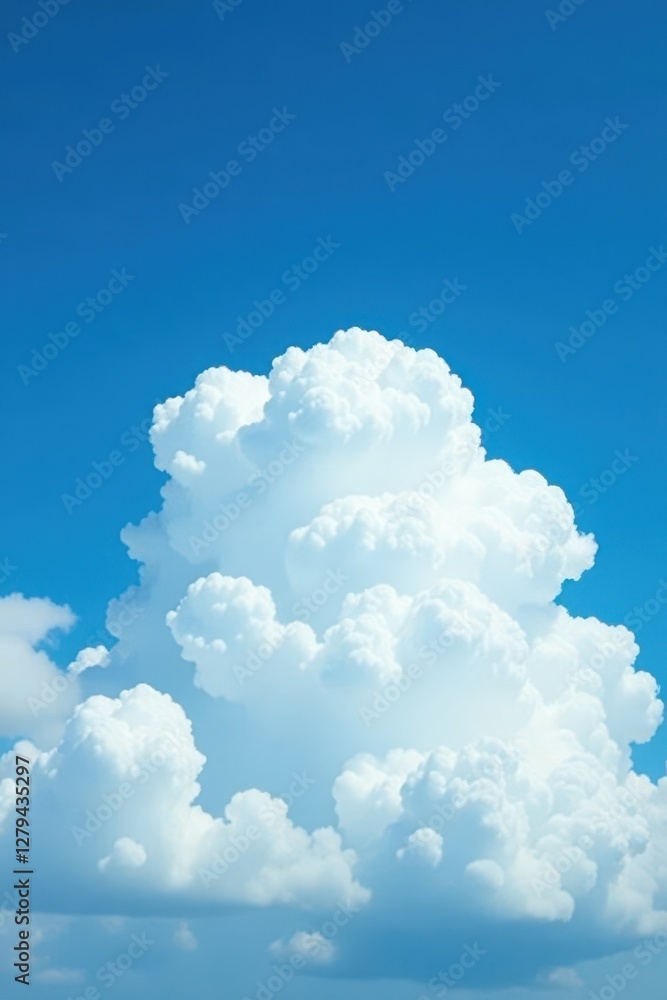 Naklejka premium Dense, brilliant white cloud against deep azure sky , weather, high