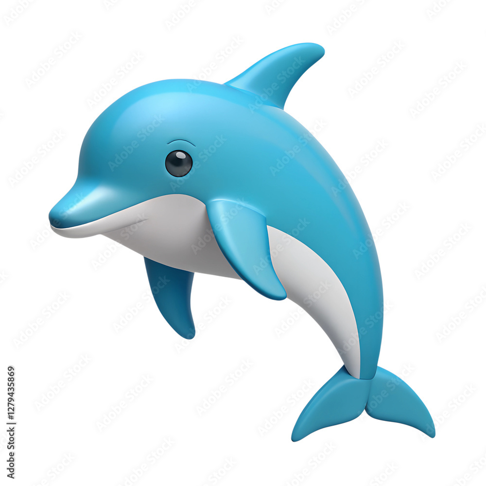 Fototapeta premium Dolphin. 3d rendering isolated on white background. Cartoon plastic style icon
