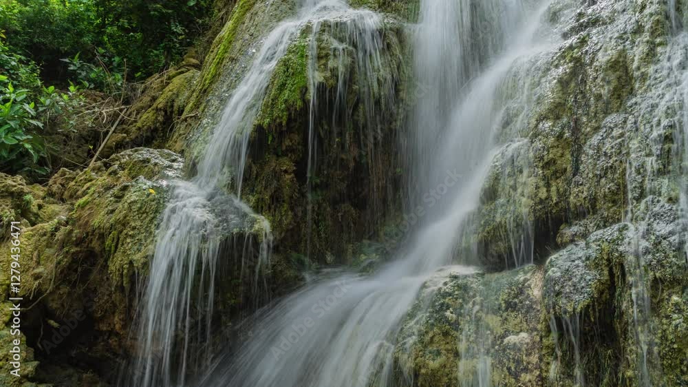 4K Timelapse Waterfall in beautiful nature. Timelapse Penawangan waterfall during day. Natural environment background. Close up view of waterfall. Silk effect. 4K Timelapse Waterfall in beautiful nature. Timelapse Penawangan waterfall during day. Natural environment background. Close up view of waterfall. Silk effect.