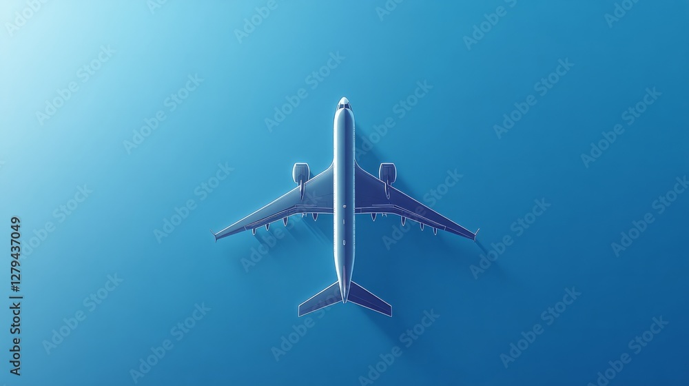 Isolated vector airplane flying through seamless blue gradient skies, clean flat perspective Isolated vector airplane flying through seamless blue gradient skies, clean flat perspective