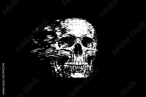 Scary Skull Art vector, Stretching skull art with gunge effect. Human Skull Logo vector.