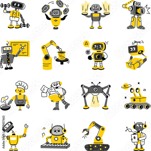 Set of Linear Style Robot Innovation Illustrations 

