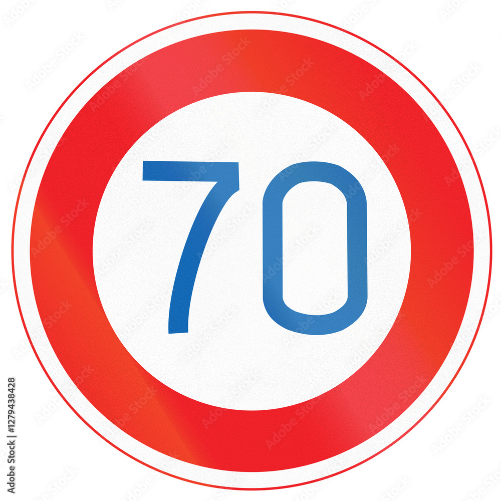 Japanese road sign - Maximum Speed Limit 70 kilometers per hour to the left Japanese road sign - Maximum Speed Limit 70 kilometers per hour to the left