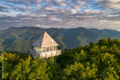 Scenic view of old fire lookout tower in the Black Mountains of North Carolina