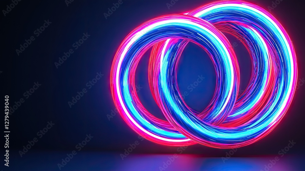Abstract neon rings, glowing shapes, dark background, digital art, design element, visual effect, product display Abstract neon rings, glowing shapes, dark background, digital art, design element, visual effect, product display
